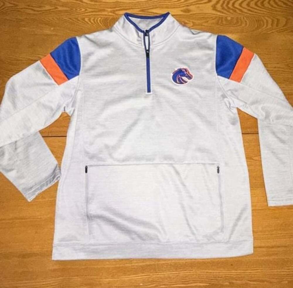 Colosseum Men's Boise State Broncos Heather Gray Quarter-Zip Pullover Jacket Siz